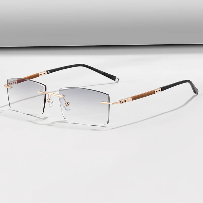 无框眼镜男近视配有度数散光镜腿无边框多边形变色防蓝光潮架