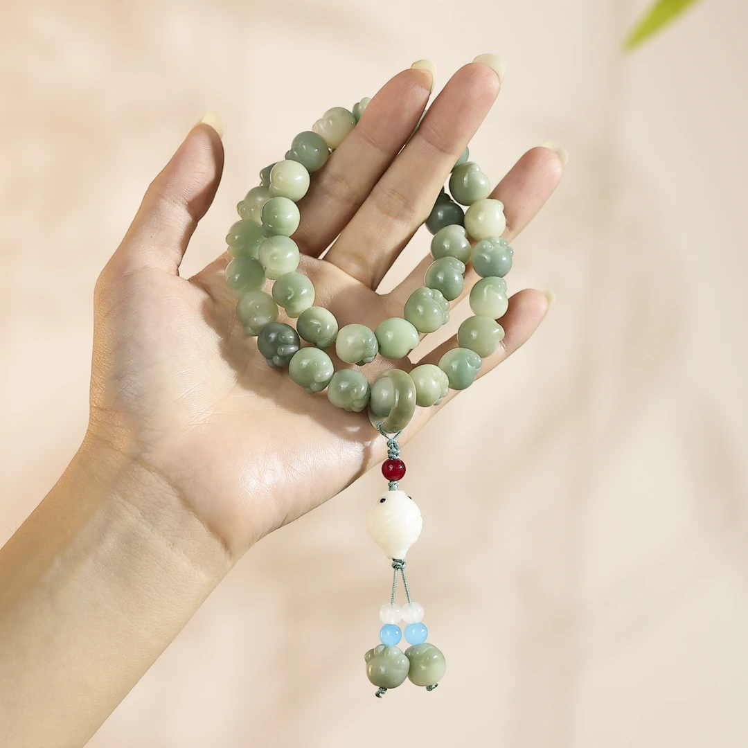 【招财猫】绿飘花猫爪 菩提根 手持手串 年年有鱼菩提吊坠 轻奢原创