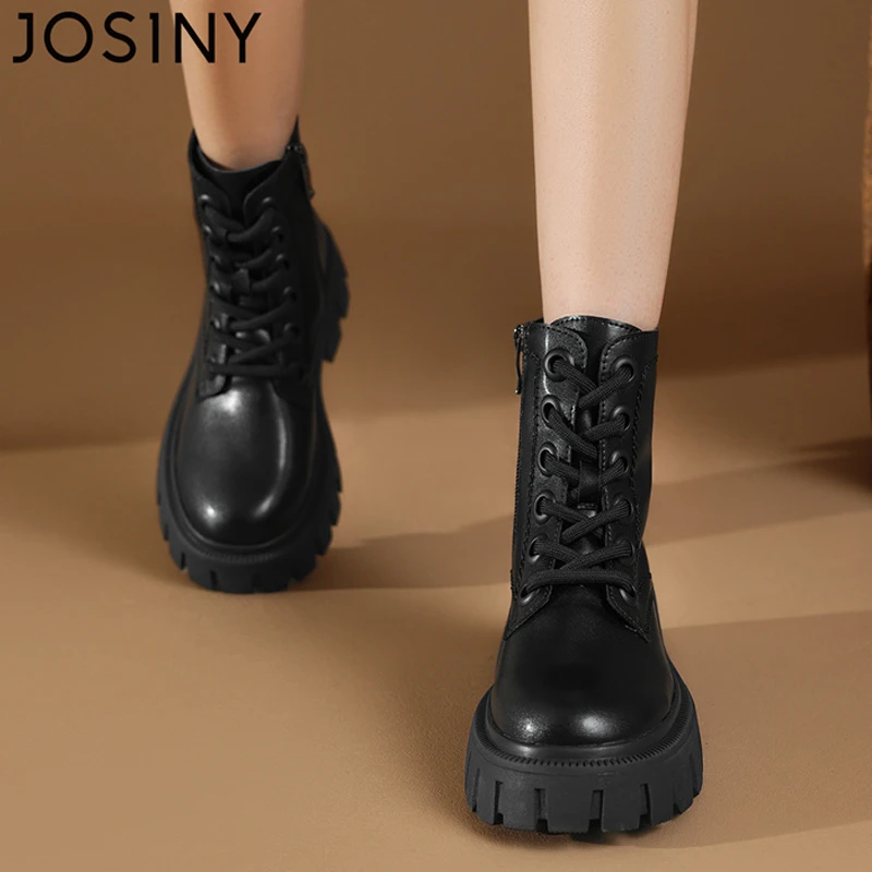 卓诗尼马丁靴女2024新款粗跟百搭舒适休闲时尚轻便气质女士短靴