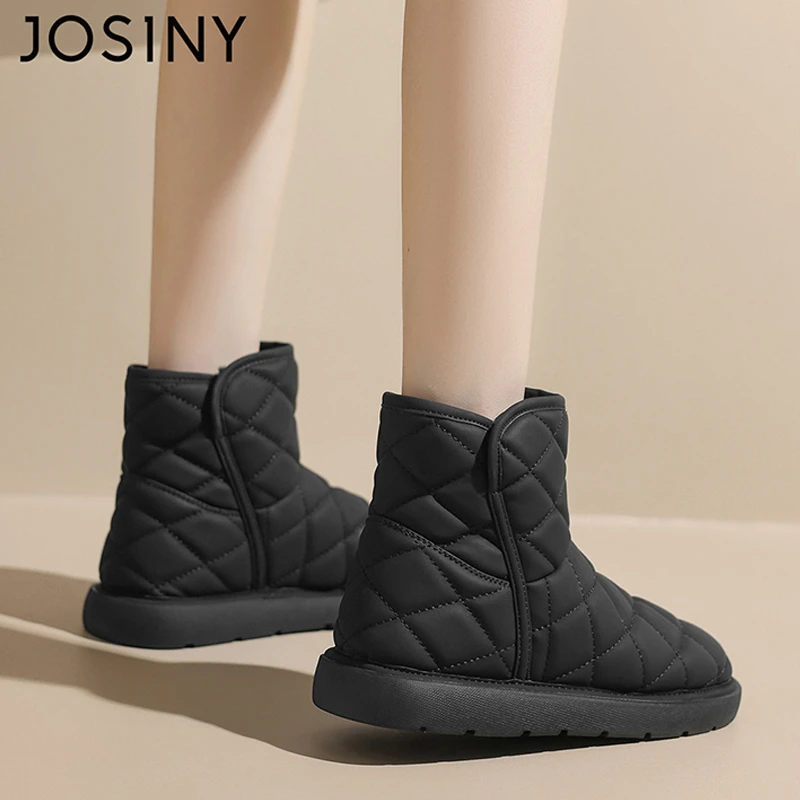 卓诗尼雪地靴女短靴加绒棉靴平底冬2023新款时尚百搭雪地鞋黑色