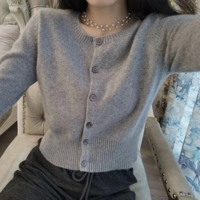 小香风针织外套开衫女新款时尚保暖圆领打底衫短款小个子气质上衣