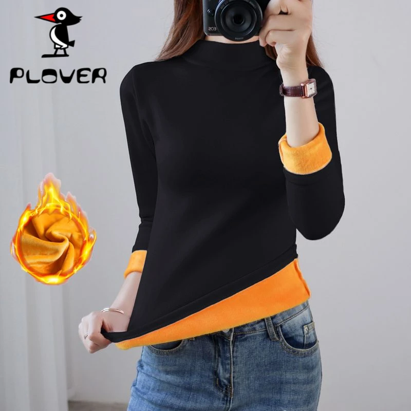 琢木鳥纯棉保暖内衣女冬季加厚加绒上衣内穿加大码中高领打底衫