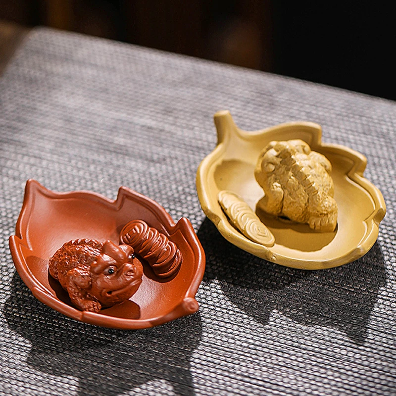 一叶暴富创意紫砂三足金蟾茶宠摆件精品可养招财蟾蜍茶台茶盘家用