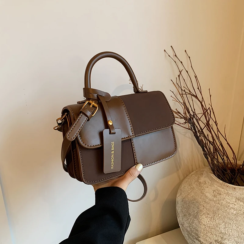 复古时尚拼色手提小包包女士2024新款简约百搭小方包高级休闲ins