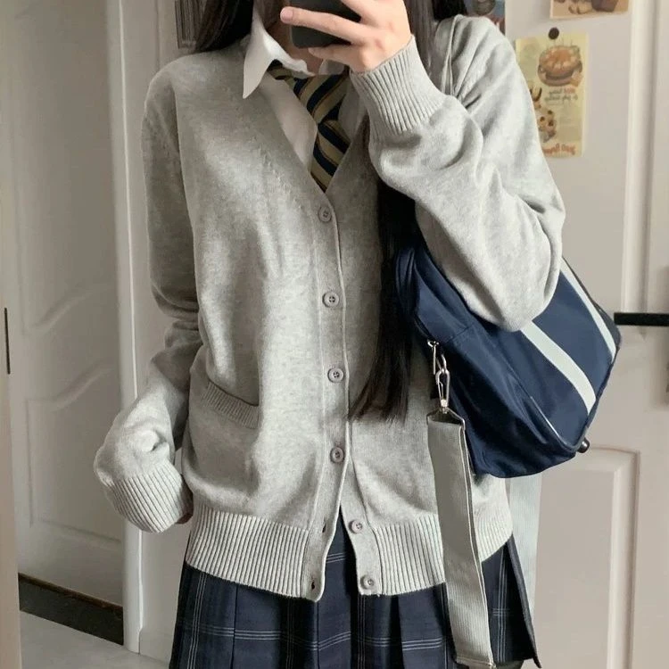 JK制服校供收腰衬衫开衫毛衣外套套装日系学院风长袖针织上衣女