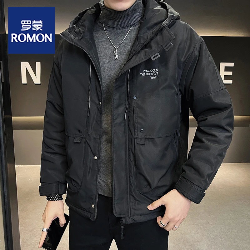 Romon/罗蒙工装外套男秋季男士夹克春秋连帽宽松休闲防风冲锋衣