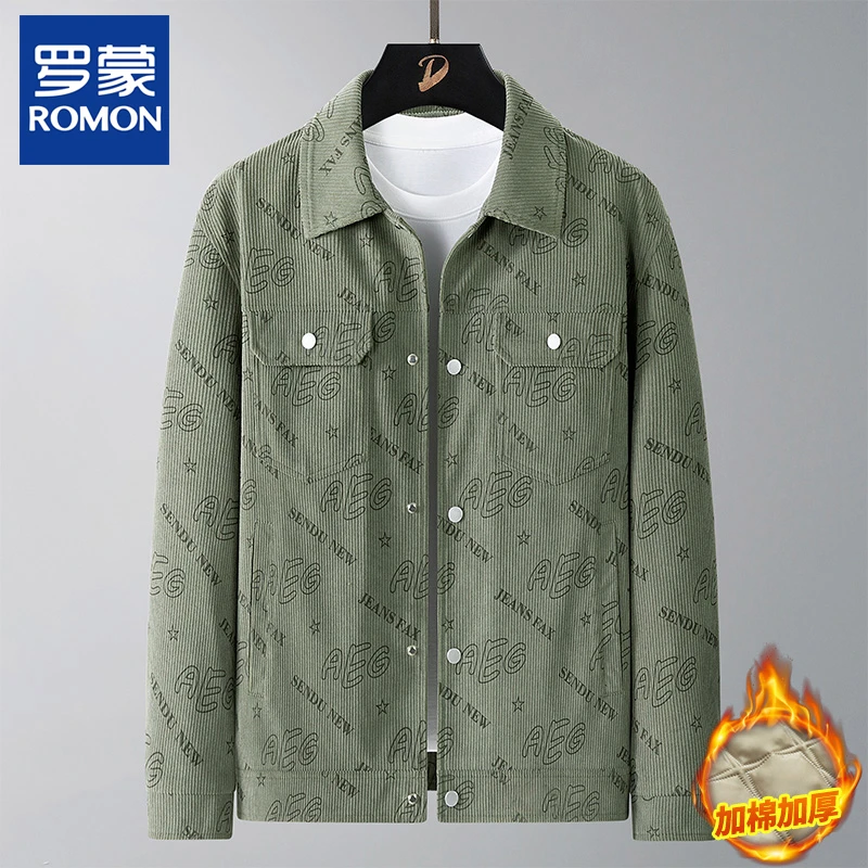 Romon/罗蒙灯芯绒外套男士秋冬季翻领工装夹克新款宽松休闲上衣