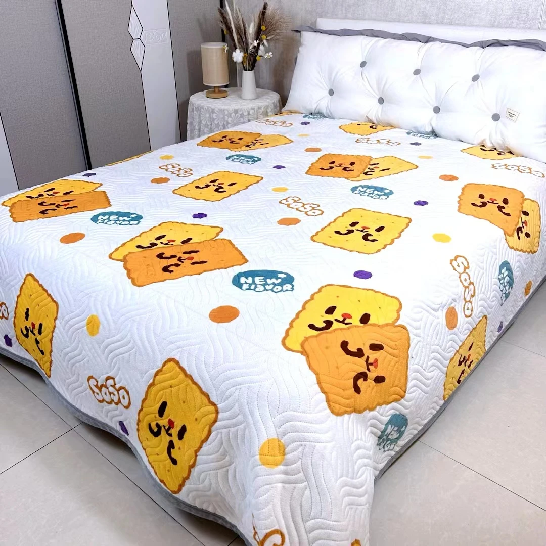 秋冬加厚亲肤牛奶绒AB床盖三层夹棉床单加绒爆款新款床盖机洗