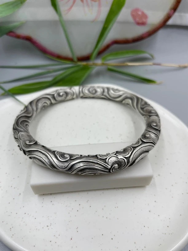 足银手镯 足银银制品 复古祥云金箍棒手镯纯手工质量保证时尚古风