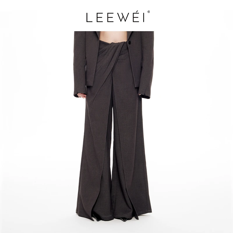 LEEWEI官方直营通勤休闲百搭长裤原创个性褶皱解构飘片阔腿长裤