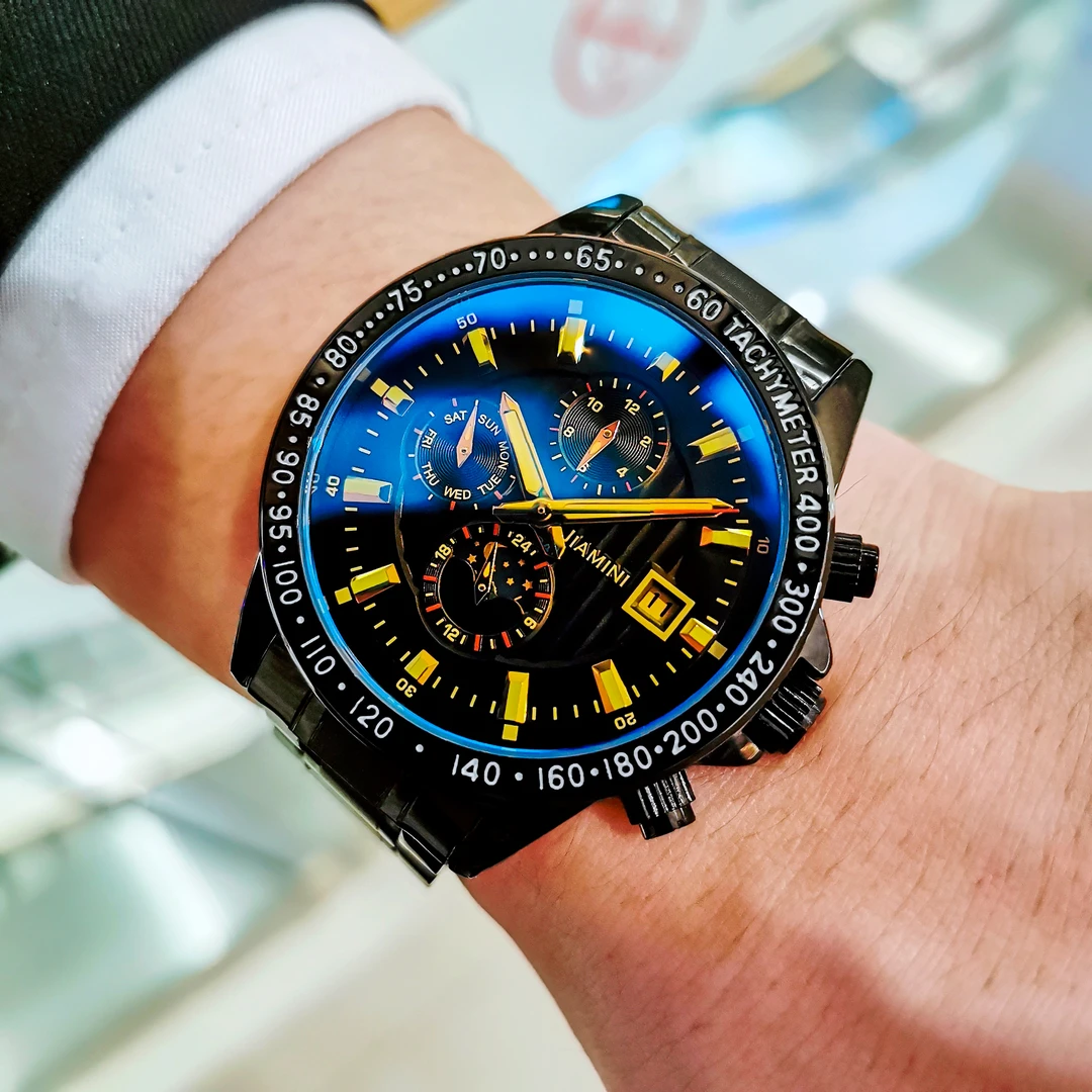 加洣尼美国轻奢星期日历蓝光多功能全自动机械高档黑科技男士手表