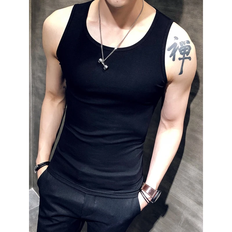 夏季男士紧身小背心修身弹力短袖精神小伙健身汗衫棉痞帅打底衫