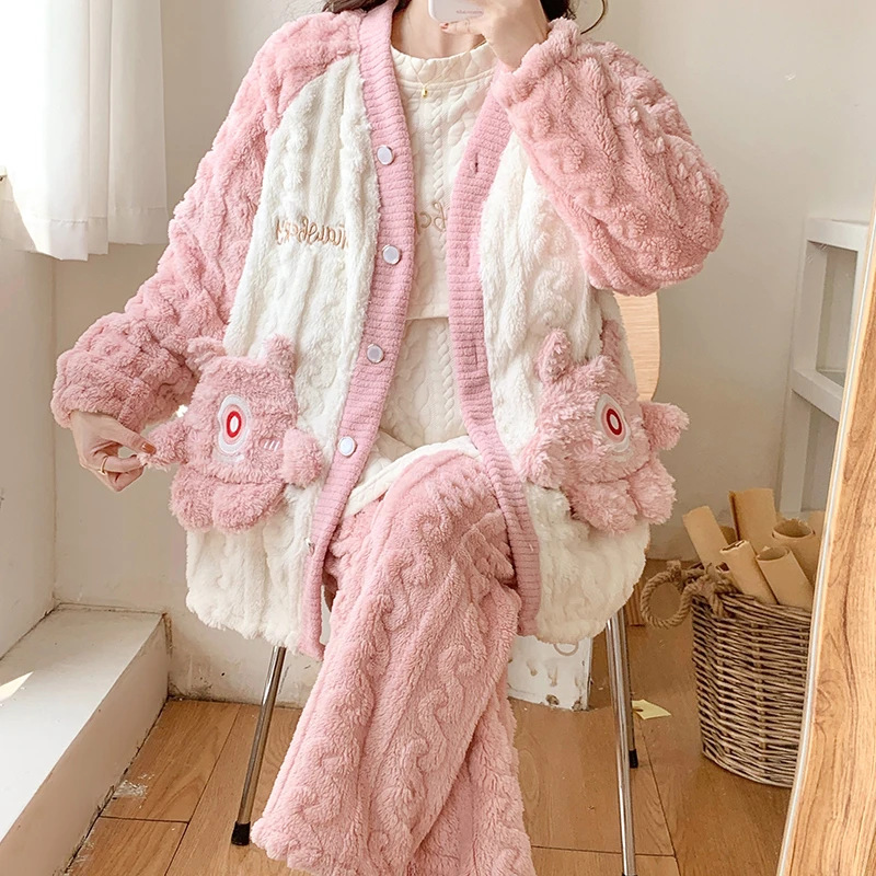 【冬季暖暖绒】月子服三件套加绒加厚产后哺乳孕妇睡衣家居服保暖