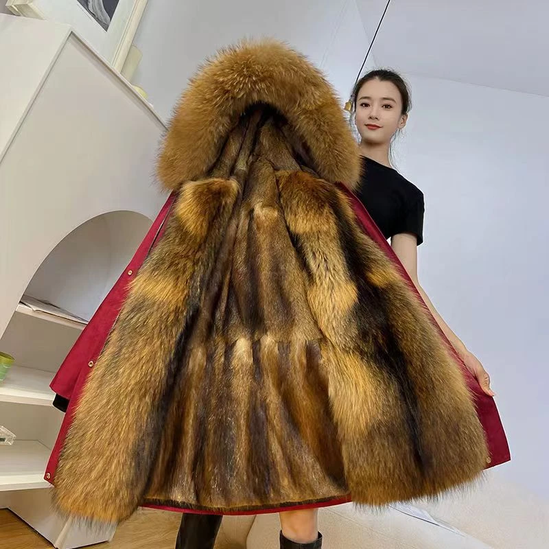 高档派克服女貂可拆卸内胆2023冬新款皮毛一体狐狸毛大衣海宁皮草