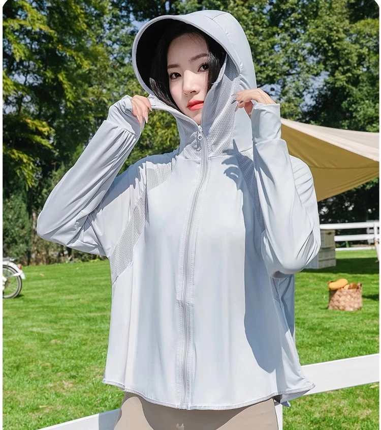 2024夏季新款修身立领防晒衣女防紫外线锦纶透气紧身小蛮腰防晒服