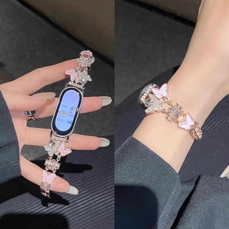 适用小米手环10新款9链式表带8金属镶钻7高级感小香风配件nfc版女