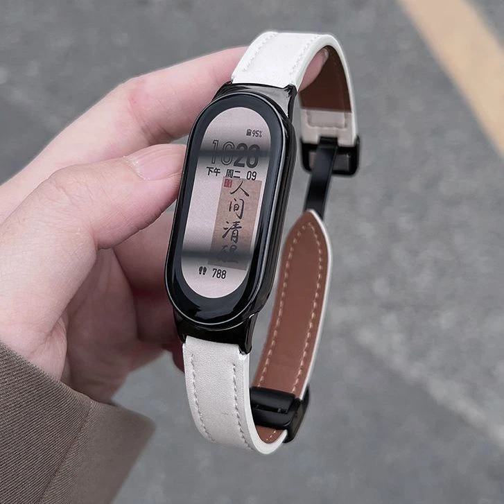 适用于小米手环9秋冬新款皮质表带10磁吸折叠扣亲肤8小米10表带