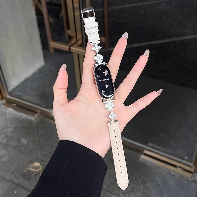 适用小米手环10表带新品9金属8四叶草7真皮6女生夏天nfc手链串珠