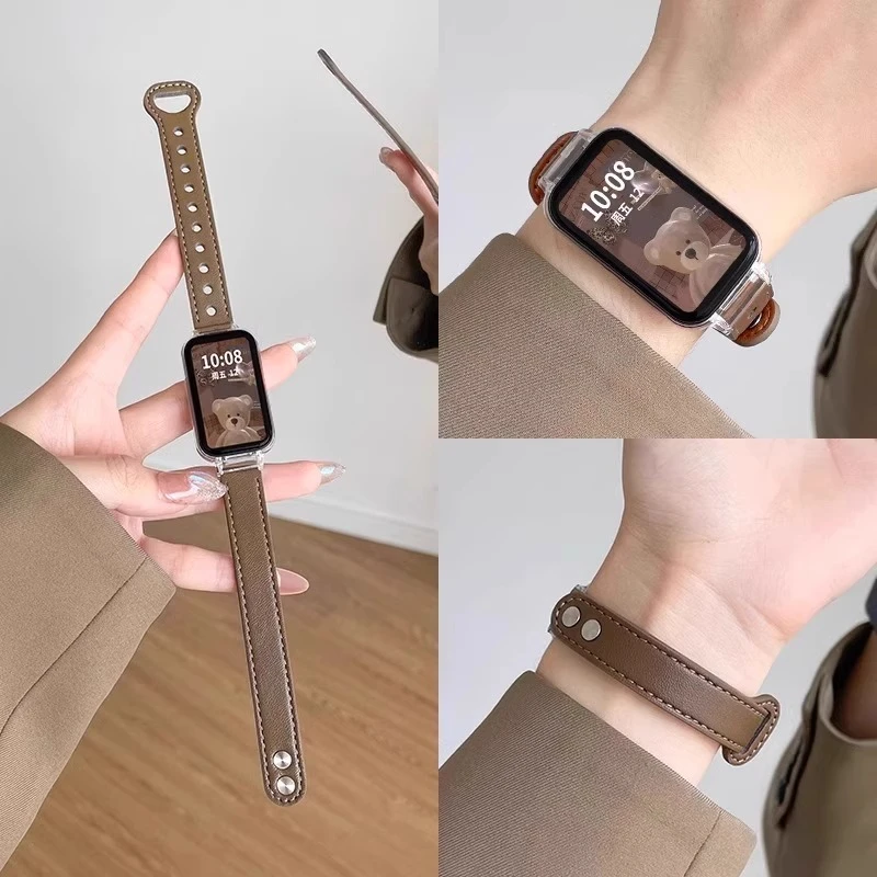 用红米Redmi手环3表带小米手环2腕带双钉真皮质女式2手链替换配件