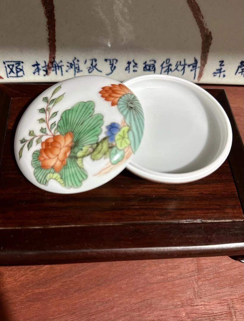 0016景德镇纯手绘陶瓷盒子古彩印泥盒手工陶瓷印泥盒送礼自用