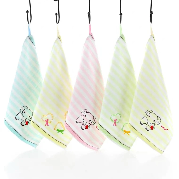 10条装纯棉柔软幼儿园纱布方巾正方形成人擦手擦脸吸水绣花毛巾