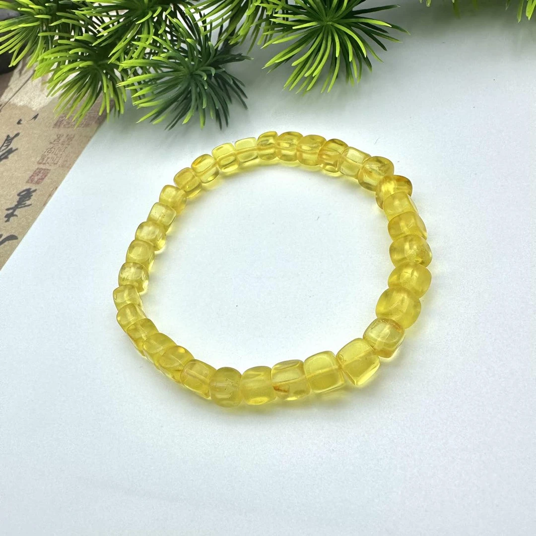 天然琥珀金珀小方糖型手串单圈精美款时尚女款潮流百搭女士黄色