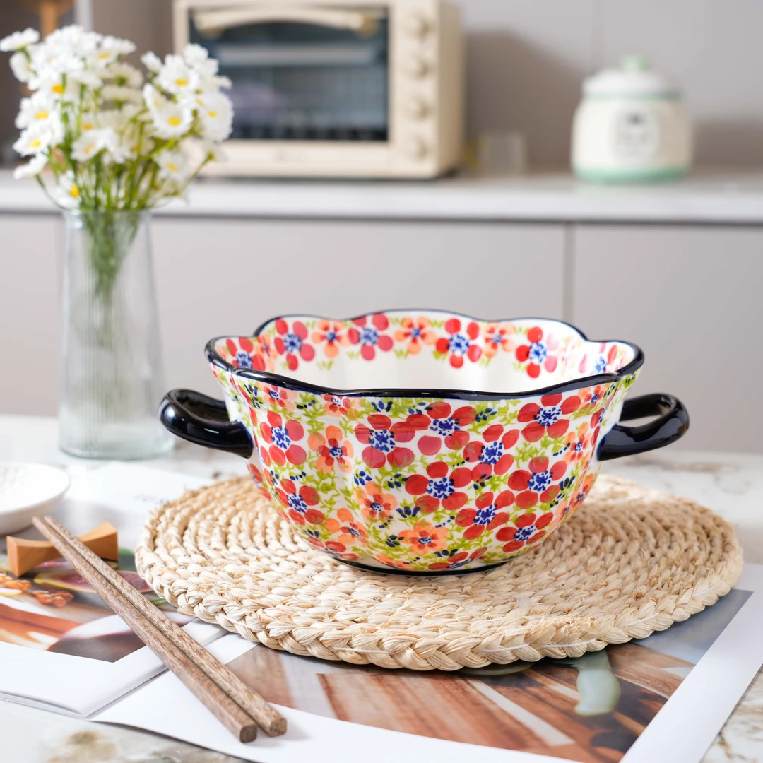 【碧丝粉黛】手绘10.5英寸双耳彩绘琉璃汤锅欧式家用陶瓷