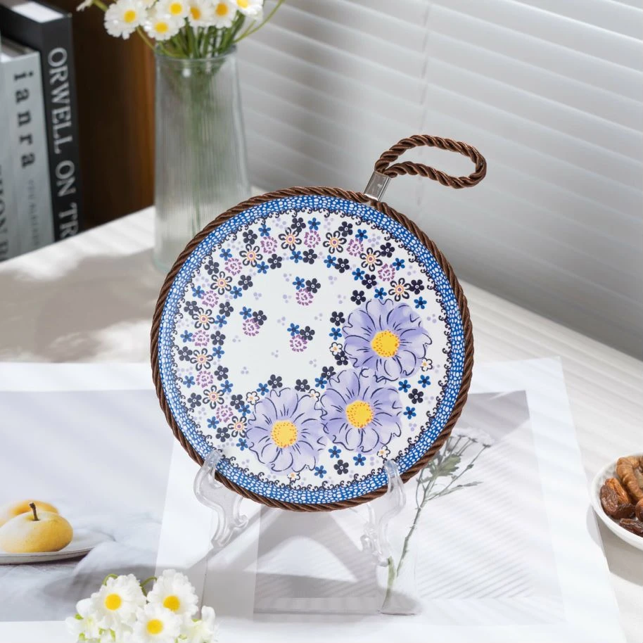 新疆包邮 【忘了我】手绘釉下彩陶瓷耐磨隔热餐垫杯垫一只装