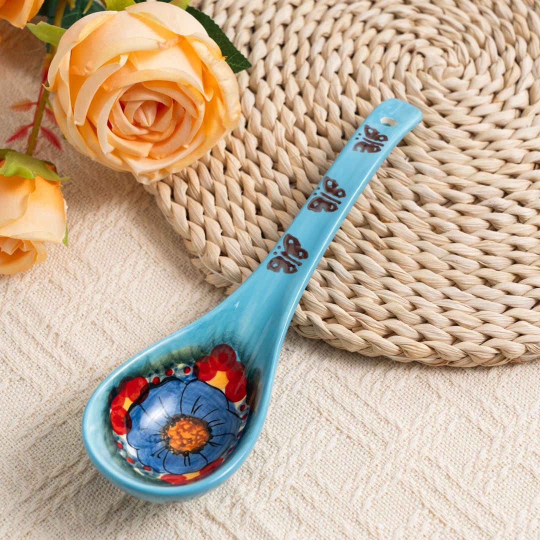 【琉璃蓝中号汤勺】新疆包邮  家用陶瓷勺