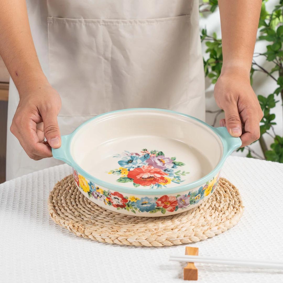 佰食果专属 新疆包邮【先锋女人】双耳大水果盘烤盘陶瓷手绘釉下彩