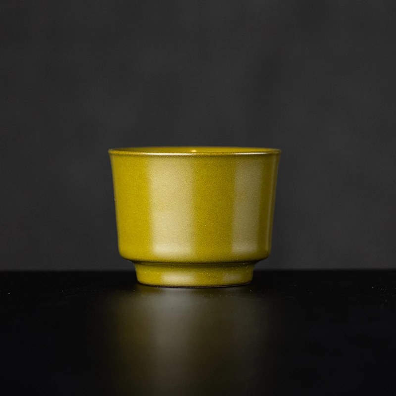 景德镇原矿茶叶末釉马蹄杯家用全手工陶瓷主人杯茶杯手绘黄色