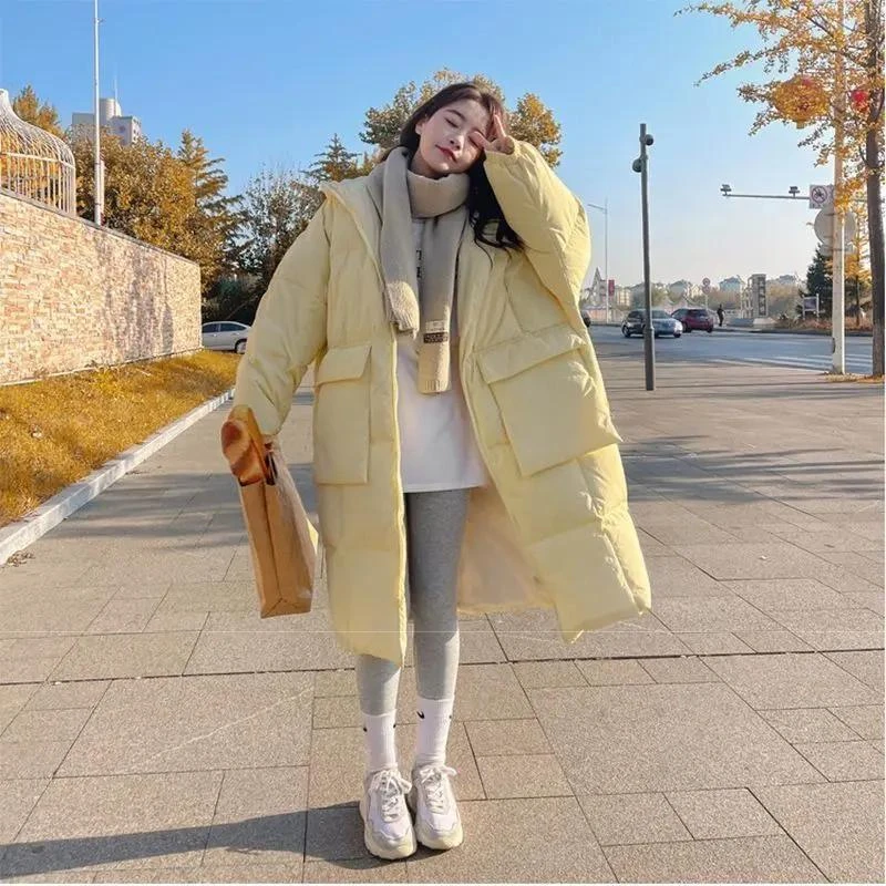 羽服女中长款2023年冬季新款韩版过膝面包服衣加厚外套百搭时尚