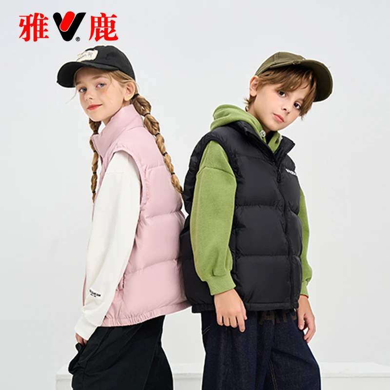 雅鹿2025新款儿童羽绒马甲加厚男童女童宝宝小童大童背心秋冬外套