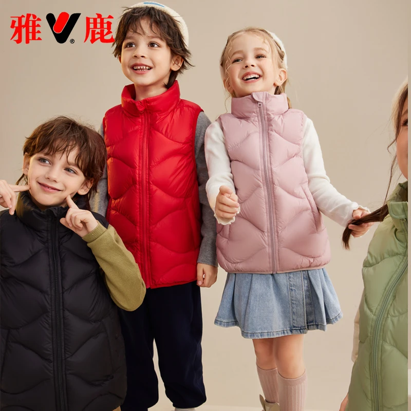 雅鹿新款儿童羽绒马甲外穿男童女童宝宝羽绒背心坎肩轻薄款羽绒服