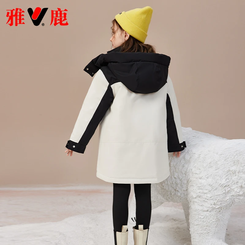 雅鹿儿童中长款加厚羽绒服冲锋衣男童女童冬季2025新款中大童外套