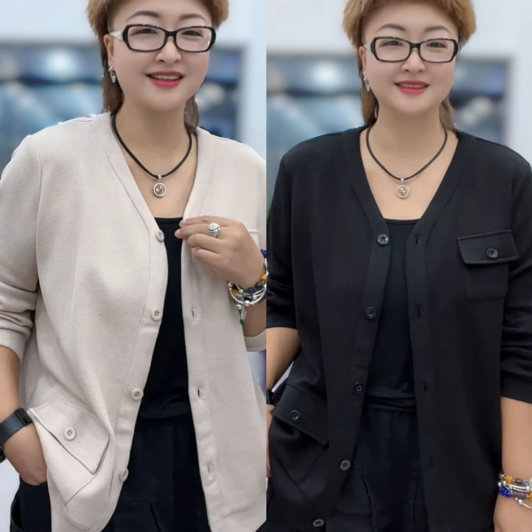 灵璧胖衣秀服饰《毛毛推荐》秋季时尚8271号大码休闲宽松纽扣外套