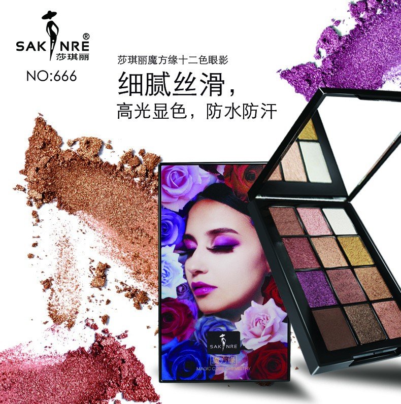 666莎琪丽魔方缘十二色眼影金棕大地细腻一体盘显色