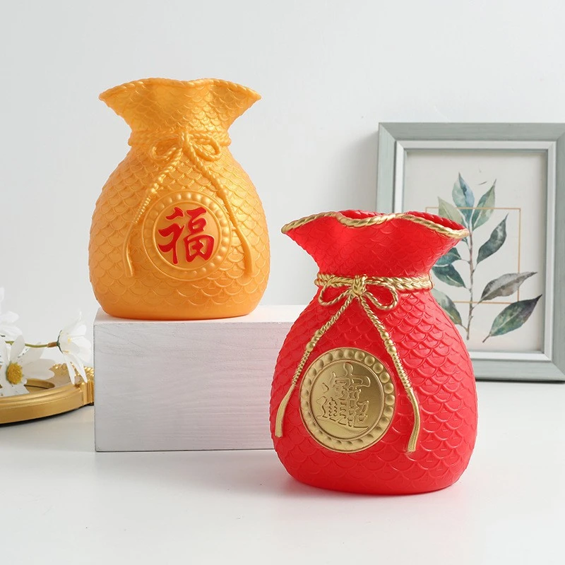 福袋塑料花瓶钱袋子装饰品塑料摆件麦穗发财果中国红节气用品花瓶