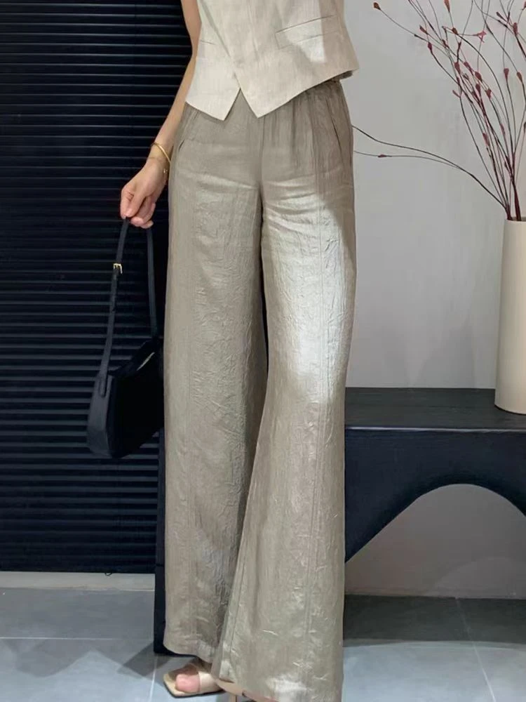 2024艾家同款醋酸阔腿裤女装气质休闲裤子新中式