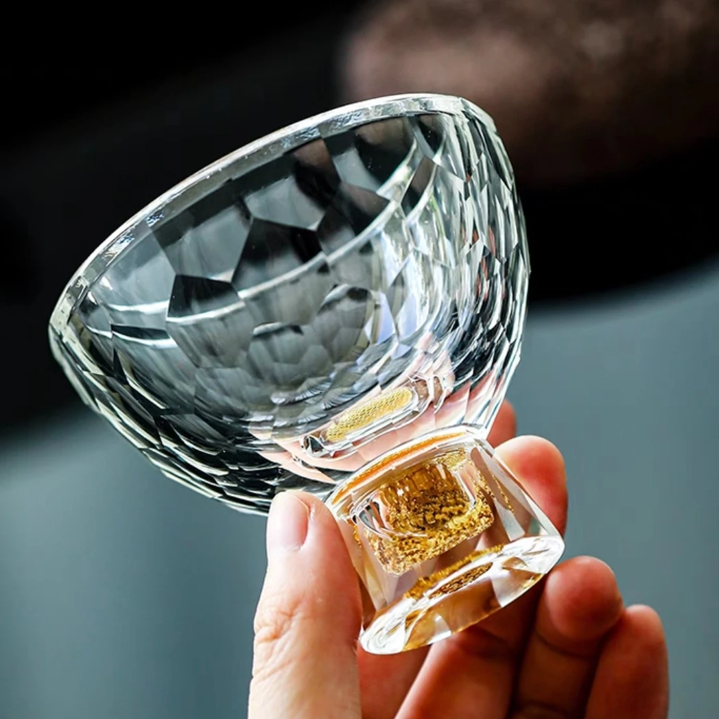 金泊水晶茶杯功夫茶具品茗杯高脚杯主人单杯精致高档防烫玻璃