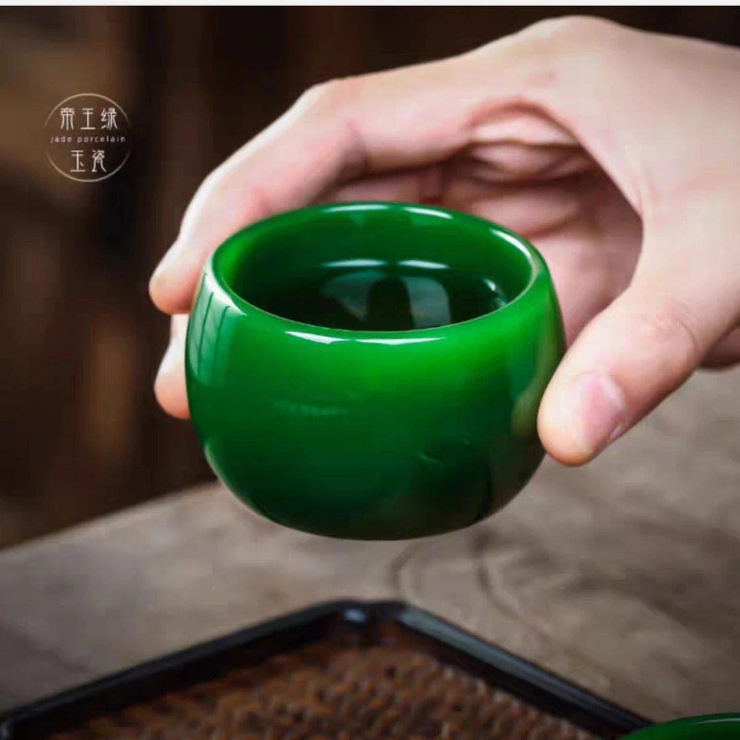 帝王绿玉瓷主人杯单杯绿色茶盏品茗杯大号仿玉石琉璃茶具功夫茶杯