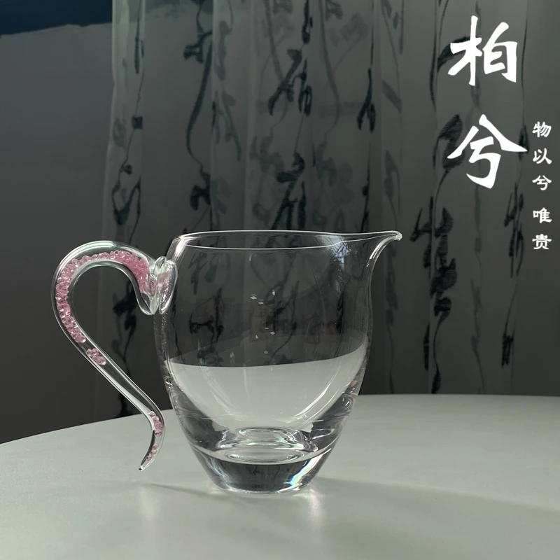 日式玻璃公道杯茶漏套装加厚分茶器粉钻水晶透明功夫茶具过滤公杯
