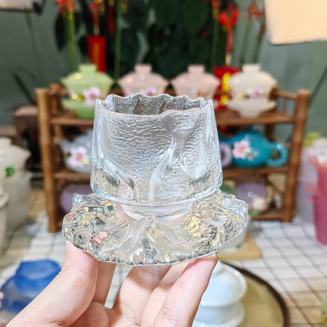 功夫茶具套装磨砂耐热玻璃茶杯品茗杯单杯杯垫主人杯客杯女闻香杯