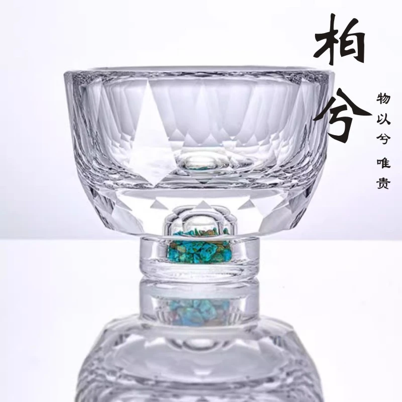 绿松石小高足主人杯高档金箔水晶茶杯品茗杯透明玻璃加厚防烫茶具