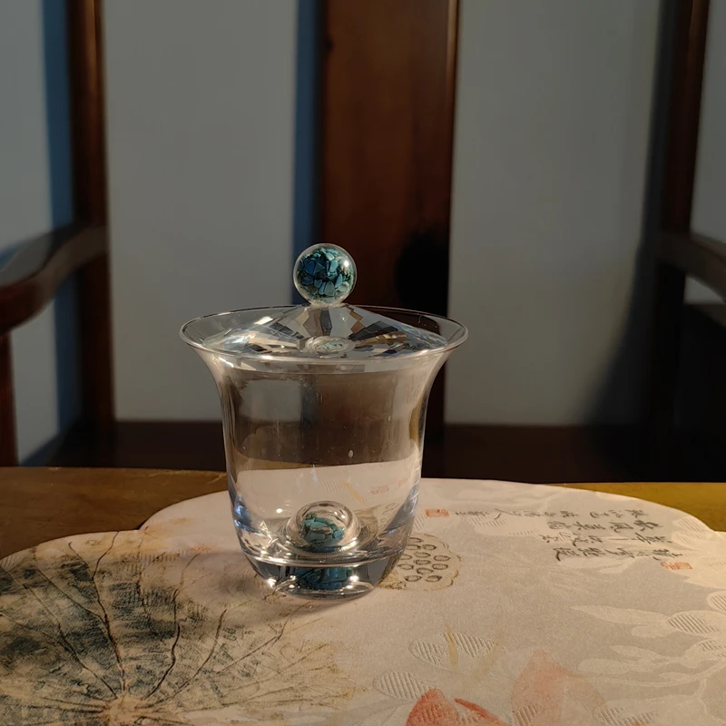功夫茶具玻璃盖碗茶杯高端绿松石水晶高档泡茶壶单个不烫手泡茶器