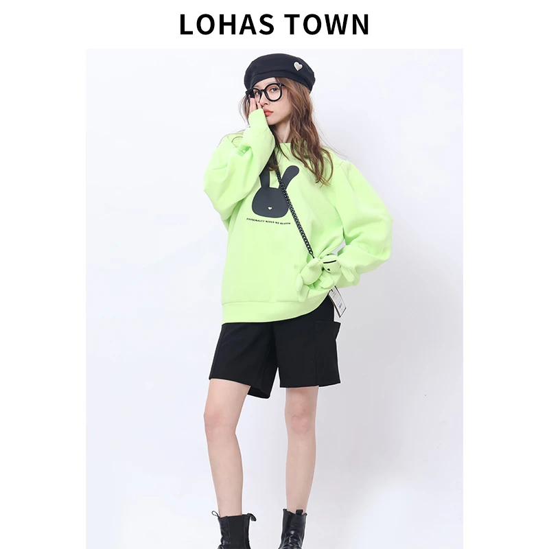 Lohas Town卡通图案印花卫衣设计师潮牌oversize套头卫衣22K90256
