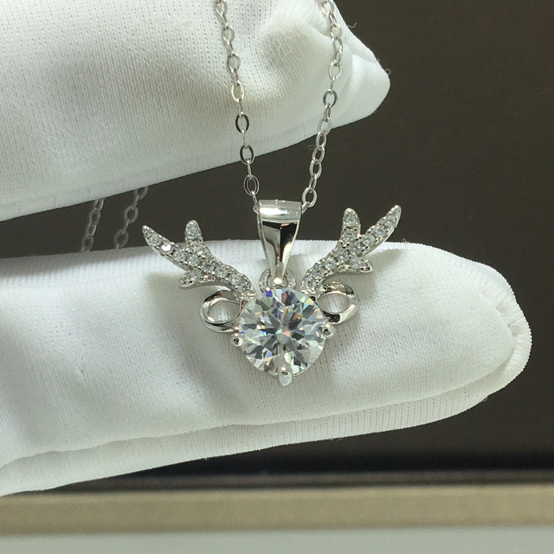 坠链均925银莫桑石 一鹿有你0.5-2克拉莫桑戒时尚女士经典吊坠