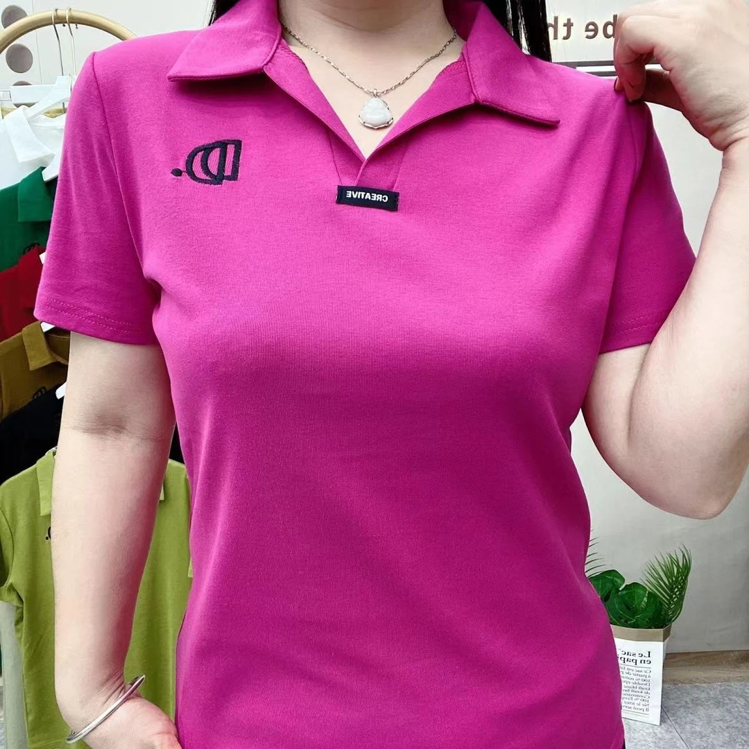 专柜正品刺绣新款纯色短袖精梳棉夏季百塔翻领女女士POIO上衣减龄