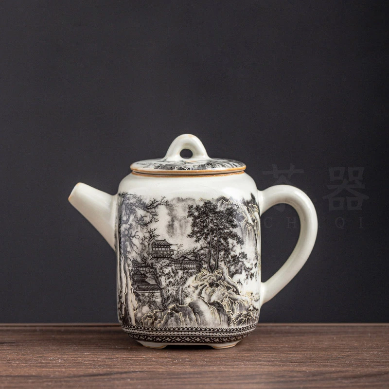 汝窑水墨山青茶壶家用单壶泡茶壶茶水壶开片过滤泡茶器功夫茶具