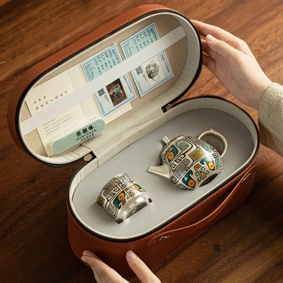 鎏银茶具套装旅行功夫茶具一壶一杯高档中秋教师节送礼礼盒装